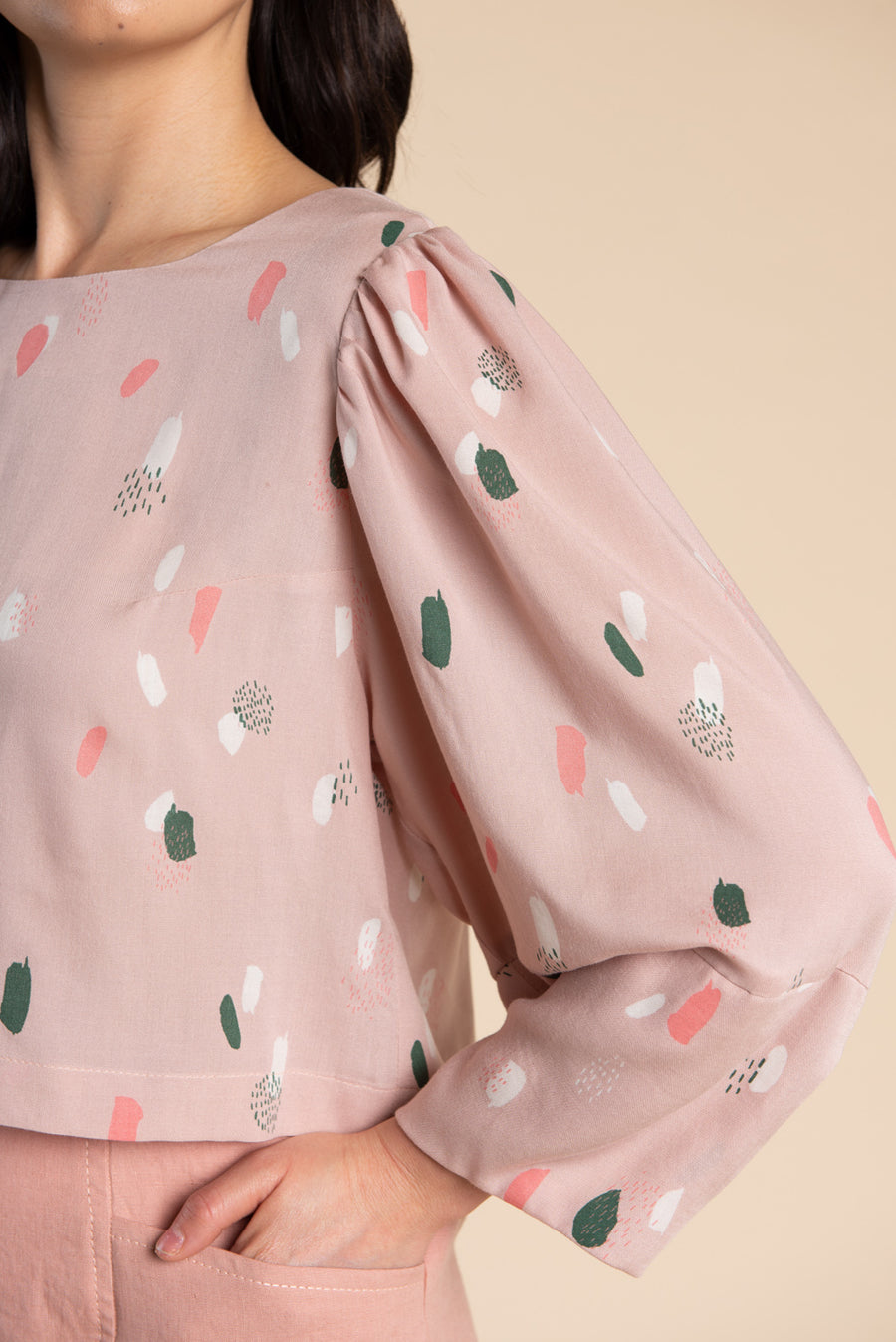 Cielo Top & Dress Sewing Pattern - Cropped top with gathered sleeve | Closet Core Patterns