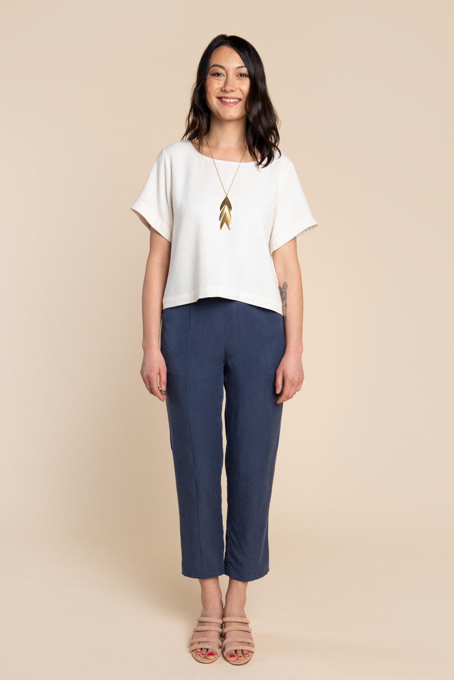 Cielo Top & Dress Sewing Pattern - Cropped top with cuffed sleeve | Closet Core Patterns