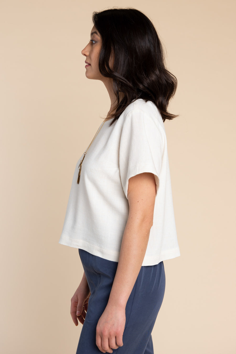Cielo Top & Dress Sewing Pattern - Cropped top with cuffed sleeve | Closet Core Patterns
