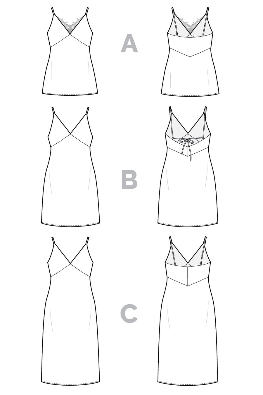 Simone Slip Pattern | Bias Cut Slip + Slipdress Pattern Tech Flat | Closet Core Patterns